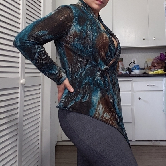 Alberto Makali Paisley Tie Front Cardigan Sweater, Size S - Picture 4 of 11